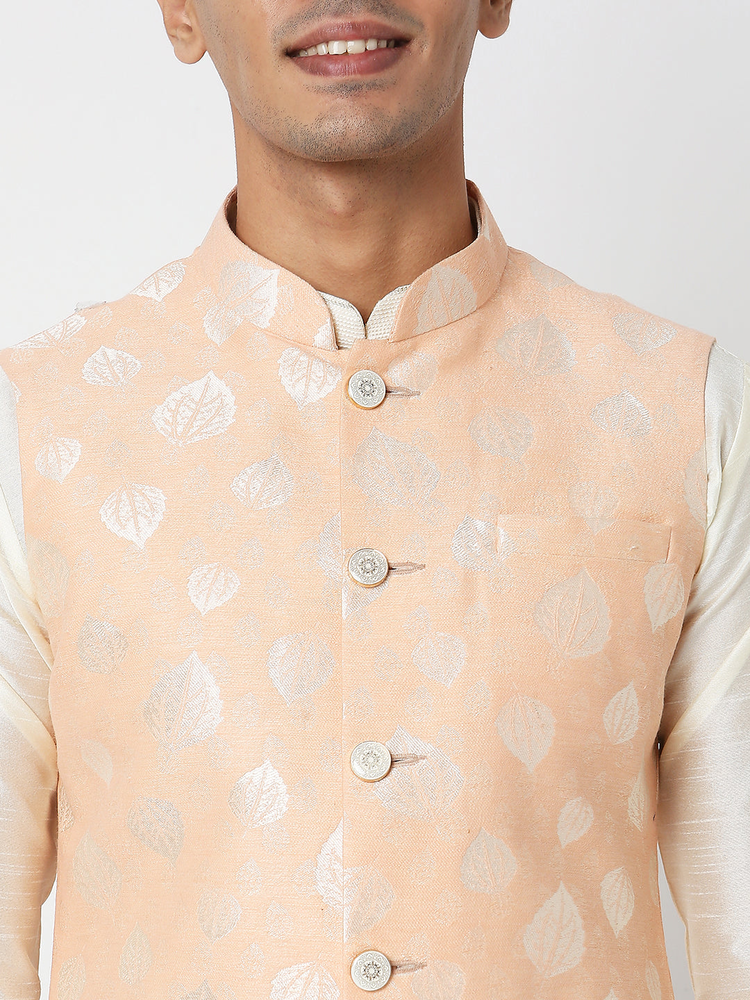 Men's Peach Polyester Floral Jackets