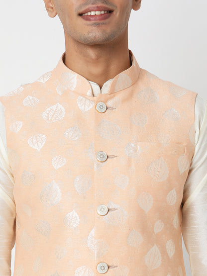 Men's Peach Polyester Floral Jackets