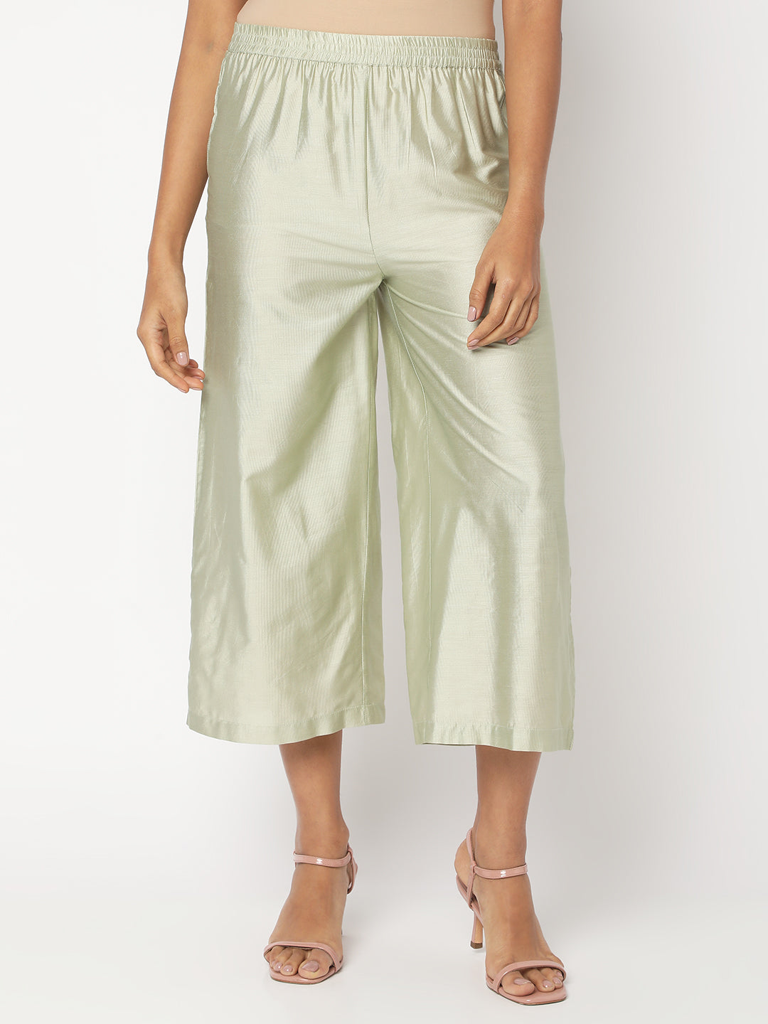 Women's Green Gadwal Solid Palazzos