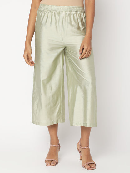 Women's Green Gadwal Solid Palazzos