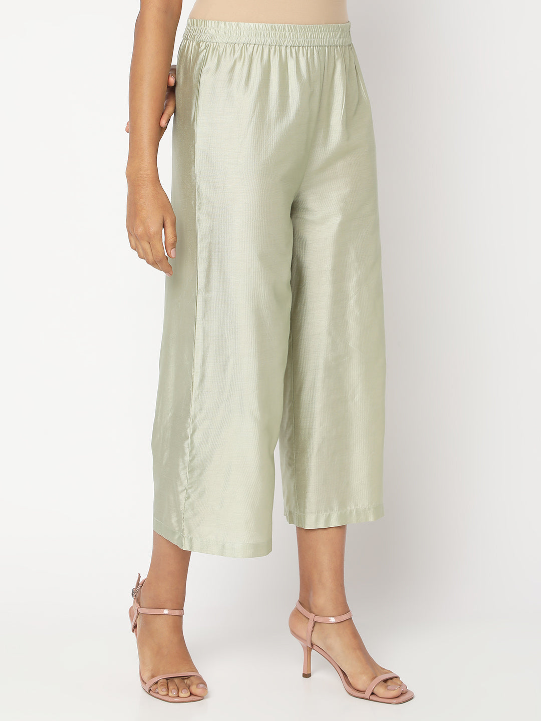 Women's Green Gadwal Solid Palazzos
