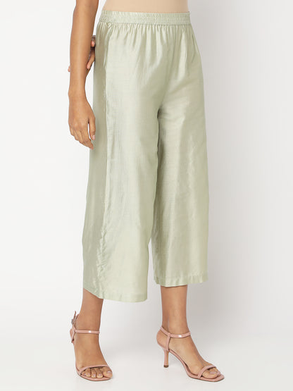 Women's Green Gadwal Solid Palazzos