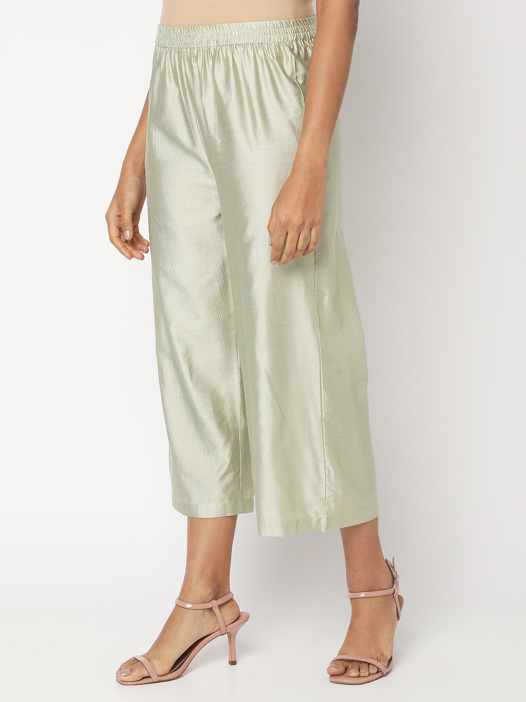 Women's Green Gadwal Solid Palazzos