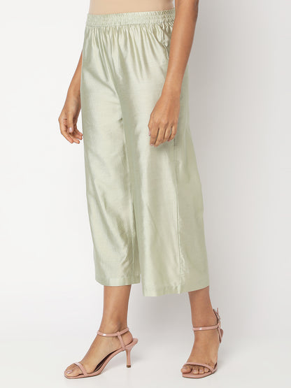 Women's Green Gadwal Solid Palazzos