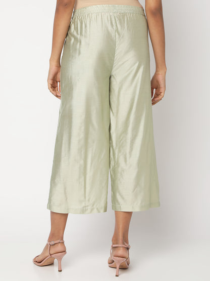 Women's Green Gadwal Solid Palazzos