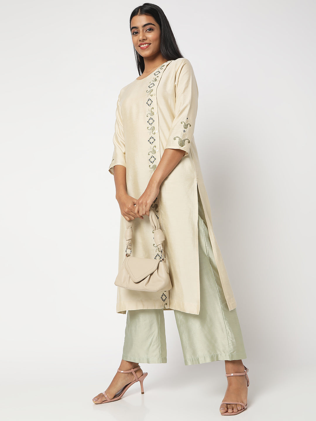Women's Green Gadwal Solid Palazzos
