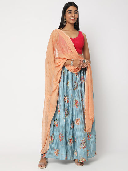 Women's Peach Nylon Chiffon Printed Dupatta