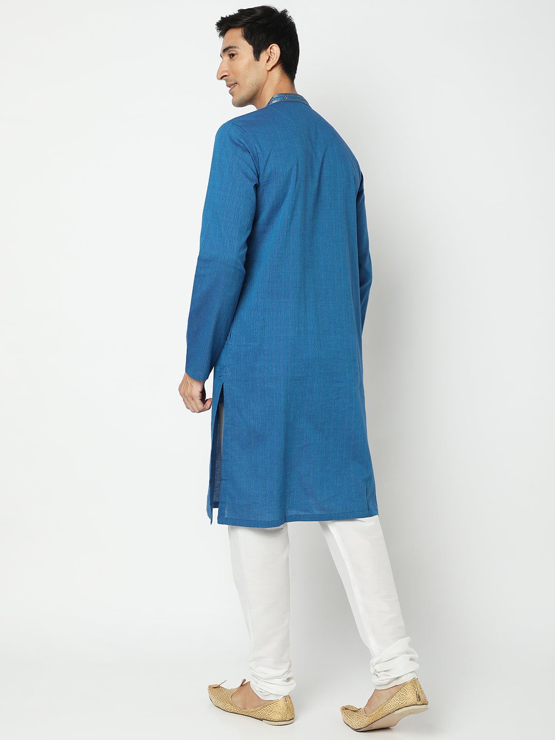 Men's Blue Cotton Embroidered Kurta