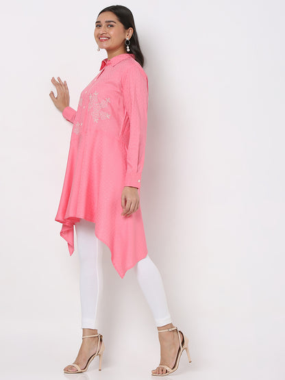 Aseesa Women's Pink Rayon Printed Kurta