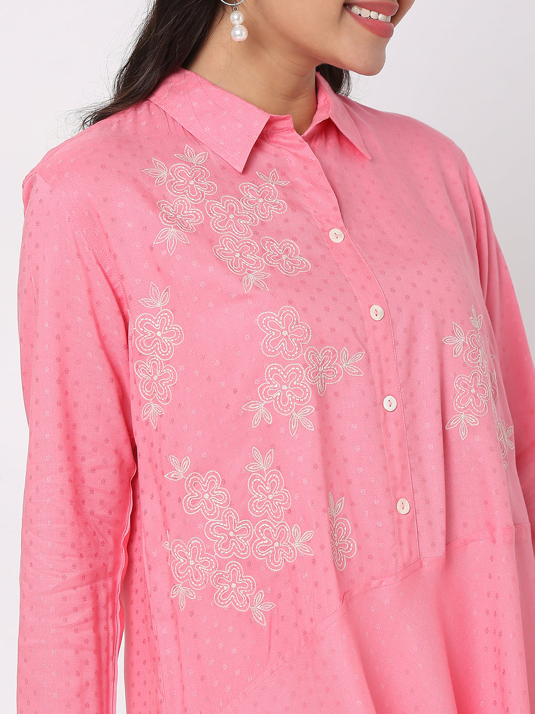Aseesa Women's Pink Rayon Printed Kurta