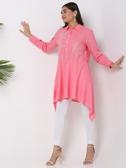 Aseesa Women's Pink Rayon Printed Kurta