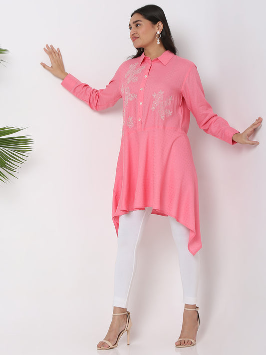 Aseesa Women's Pink Rayon Printed Kurta