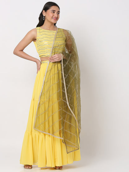 Women's Olive Nylon Embellished Dupatta