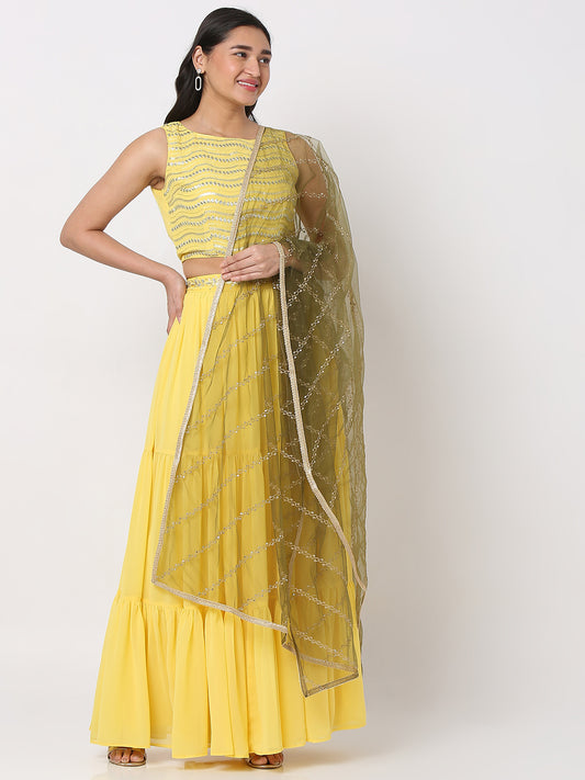 Women's Olive Nylon Embellished Dupatta