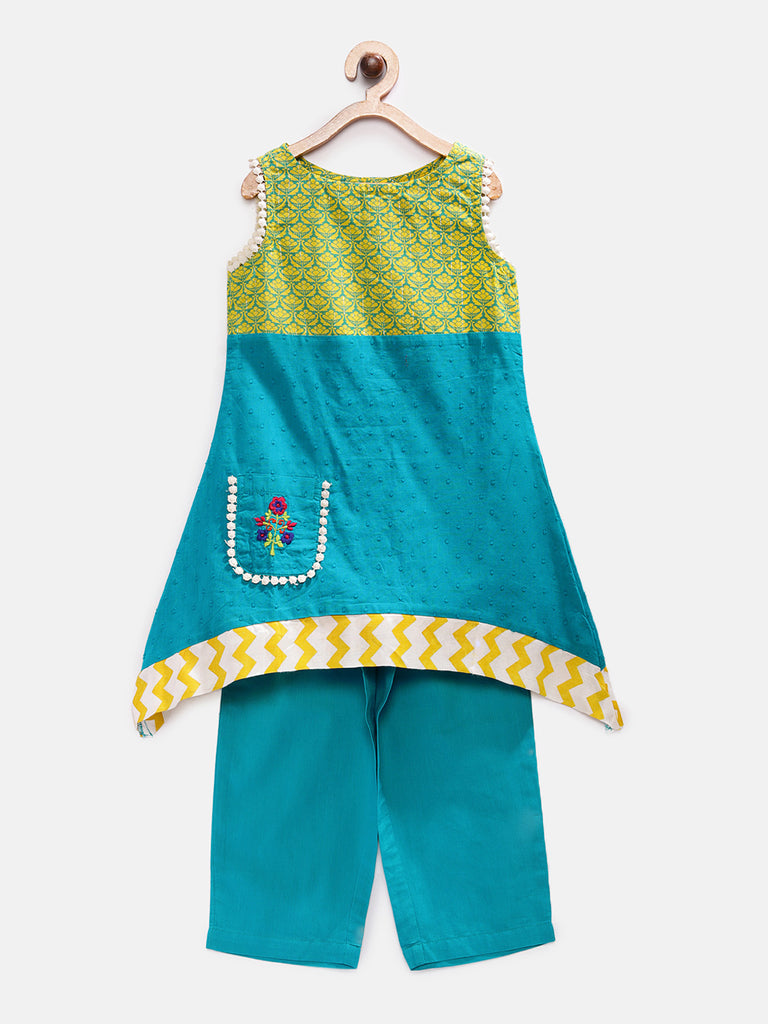 Kids Girls Straight Sleeveless Teal Skd