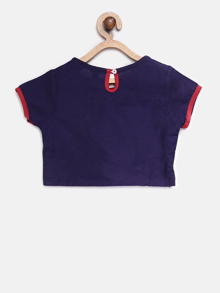 Kids Girls Kalidar Three-Fourth Navy Lehenga Set