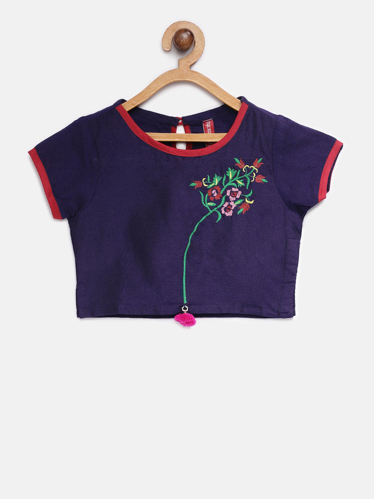 Kids Girls Kalidar Three-Fourth Navy Lehenga Set