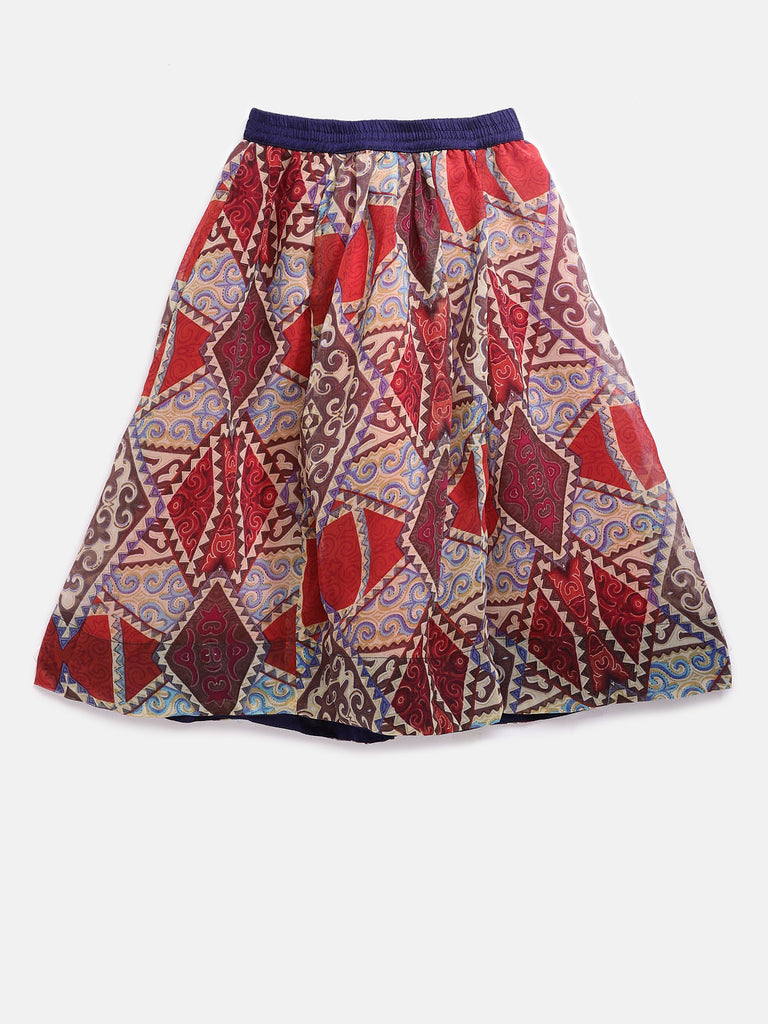 Kids Girls Kalidar Three-Fourth Navy Lehenga Set