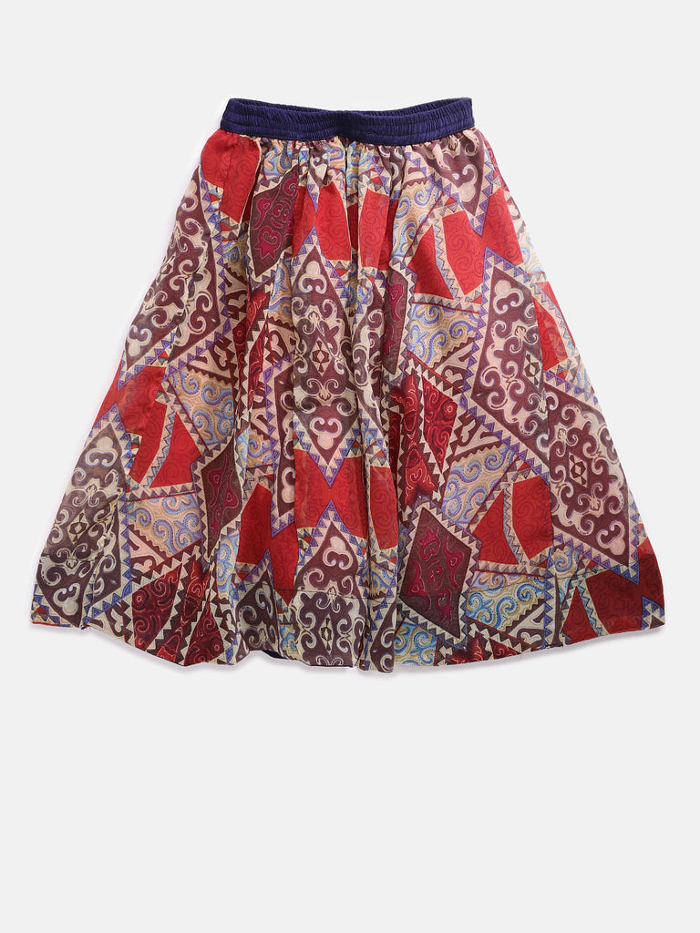 Kids Girls Kalidar Three-Fourth Navy Lehenga Set