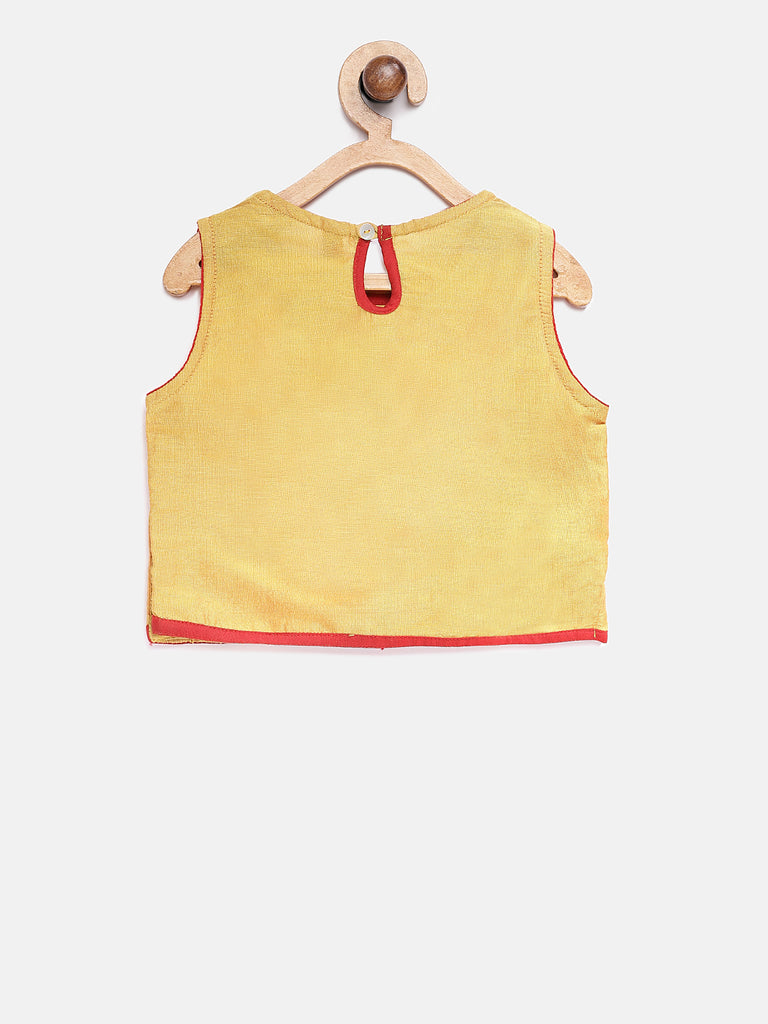 Kids Girls Kalidar Three-Fourth Mustard Lehenga Set