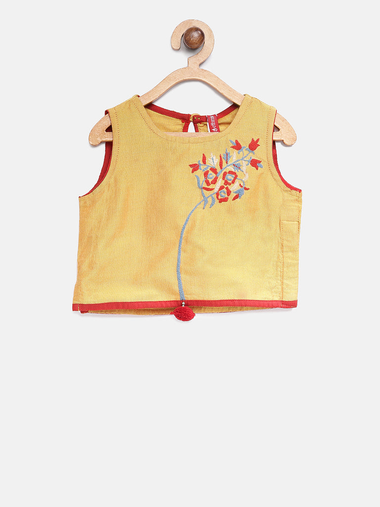 Kids Girls Kalidar Three-Fourth Mustard Lehenga Set