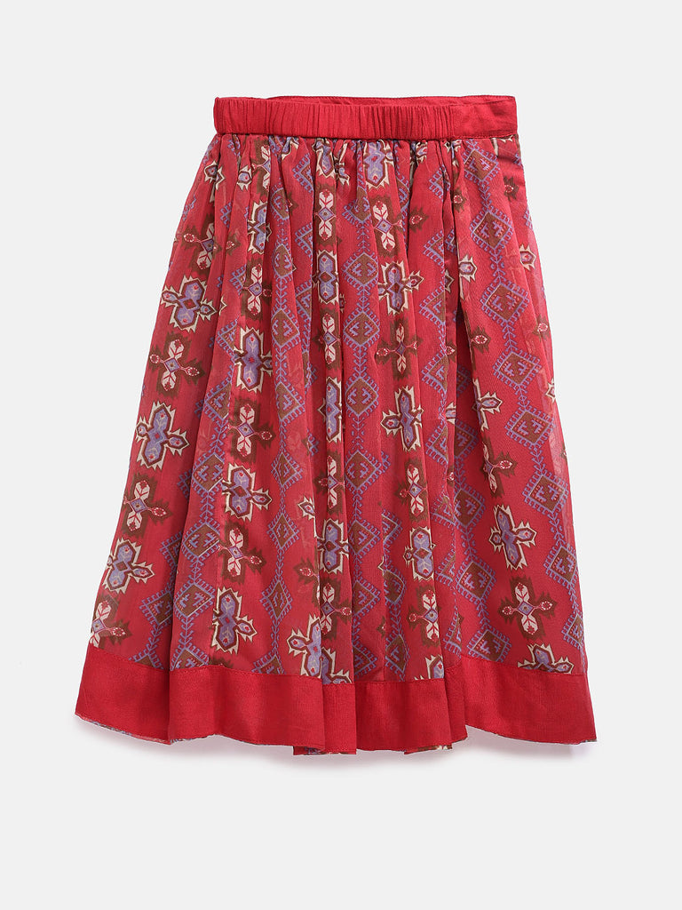 Kids Girls Kalidar Three-Fourth Mustard Lehenga Set