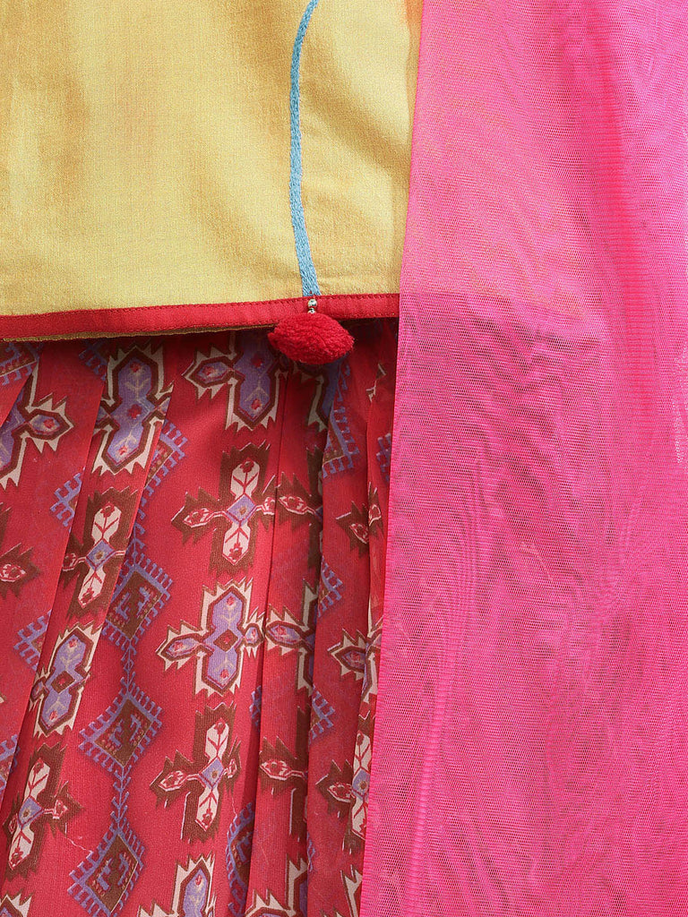 Kids Girls Kalidar Three-Fourth Mustard Lehenga Set
