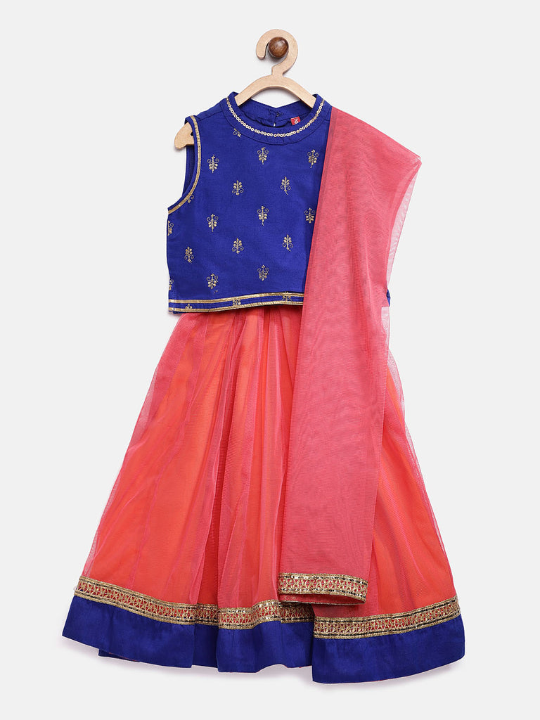 Kids Girls Kalidar Sleeveless Royal Blue Lehenga Set