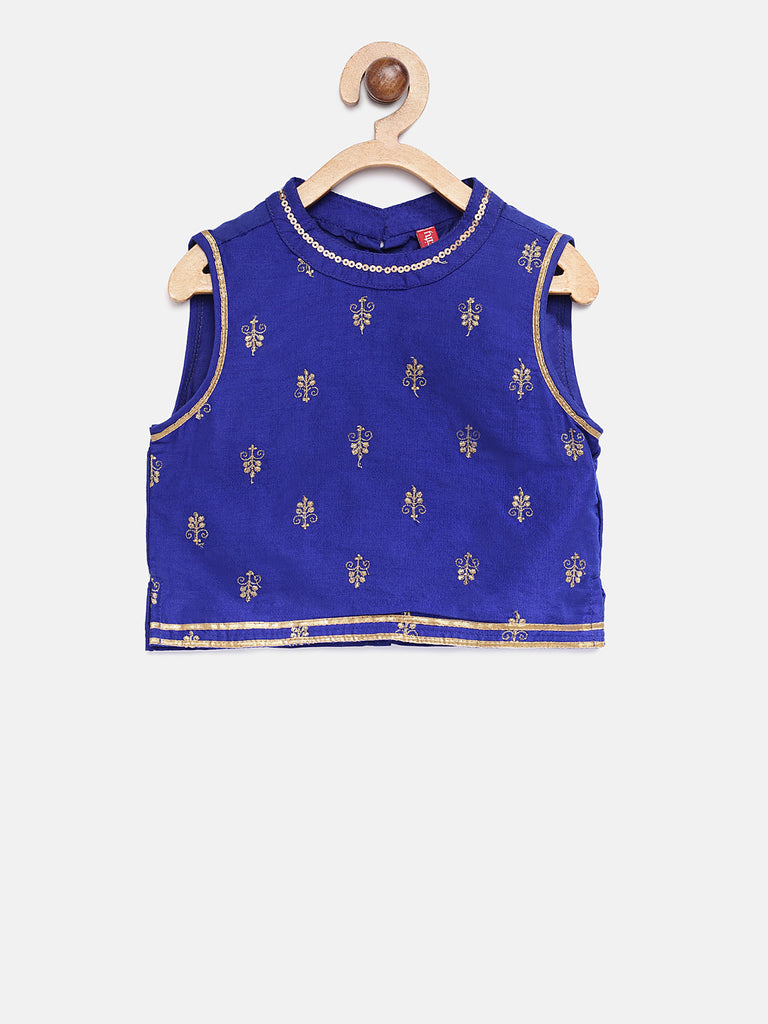 Kids Girls Kalidar Sleeveless Royal Blue Lehenga Set