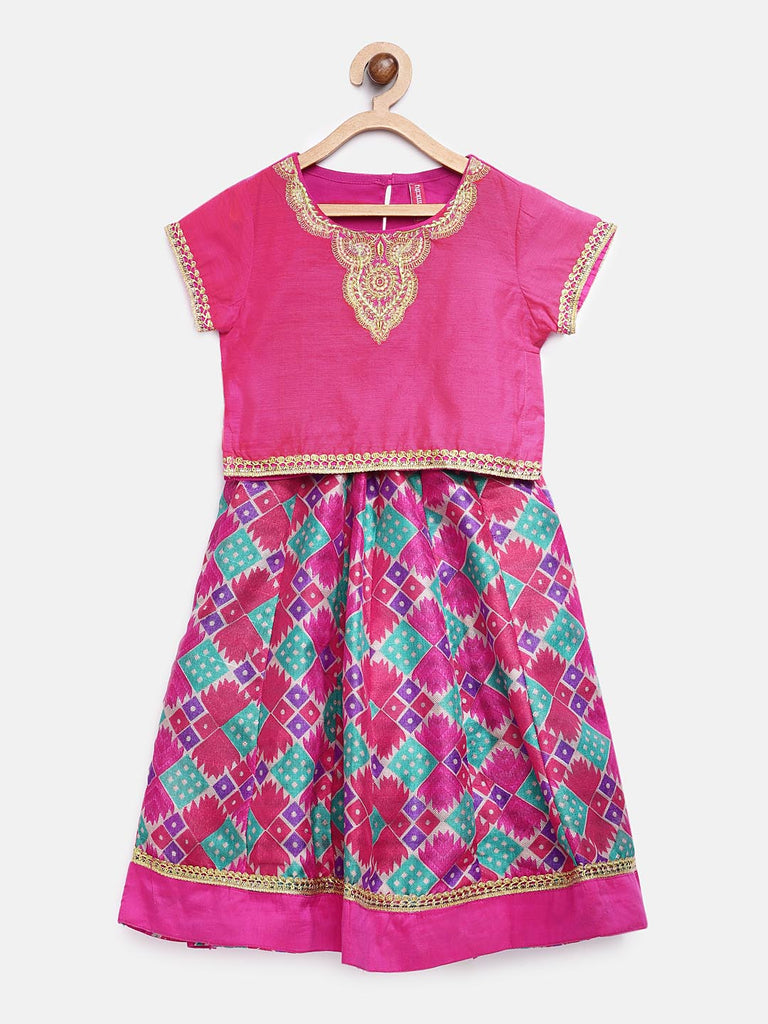 Kids Girls Kalidar Three-Fourth Multi Lehenga Set