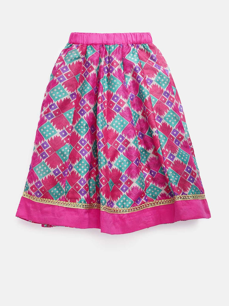 Kids Girls Kalidar Three-Fourth Multi Lehenga Set