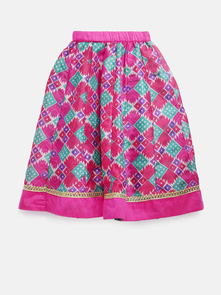 Kids Girls Kalidar Three-Fourth Multi Lehenga Set