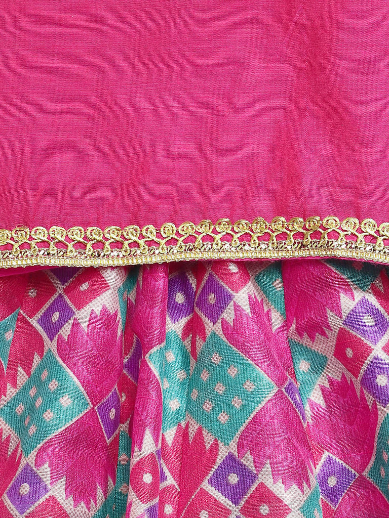 Kids Girls Kalidar Three-Fourth Multi Lehenga Set