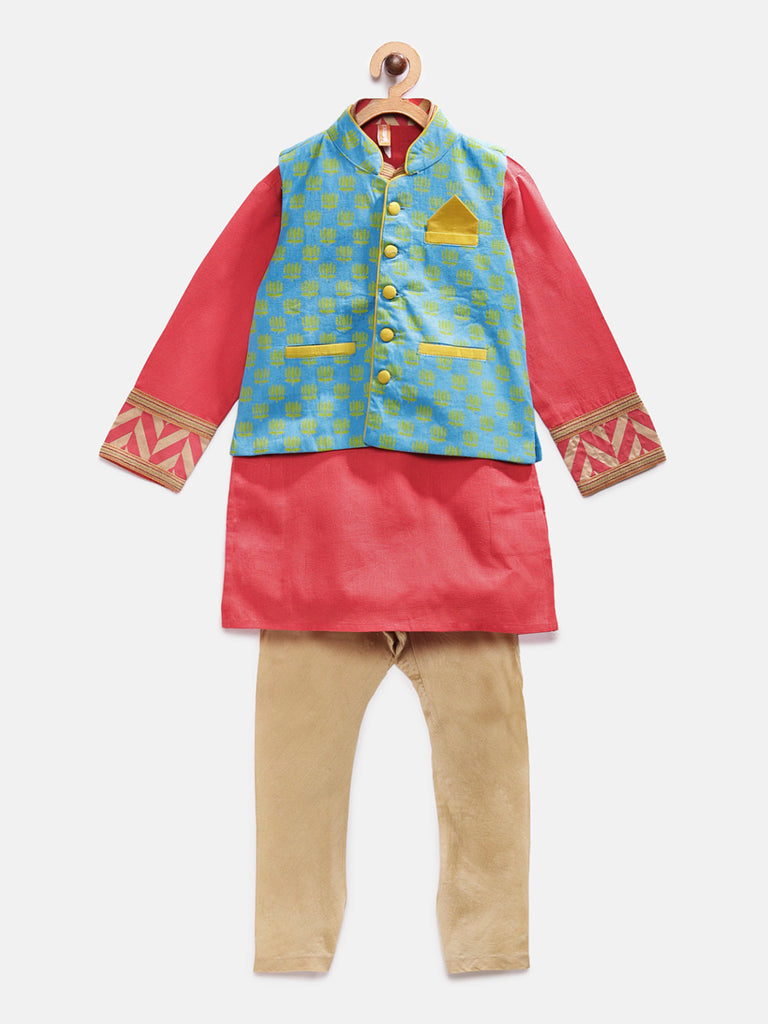 Kids Boys Straight Full Sleevs Turquoise Kpj Set