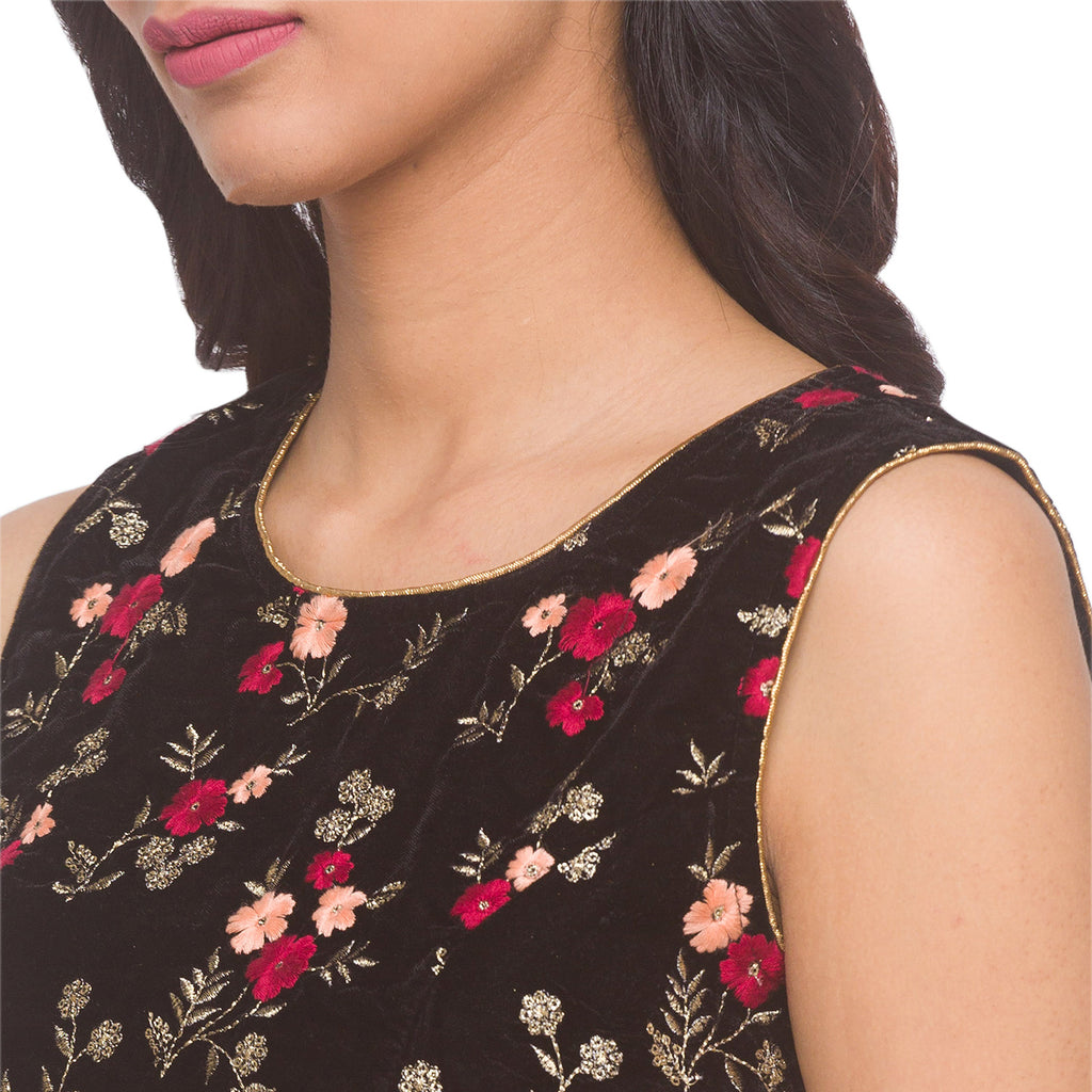 Embroidered Velvet Crop Top