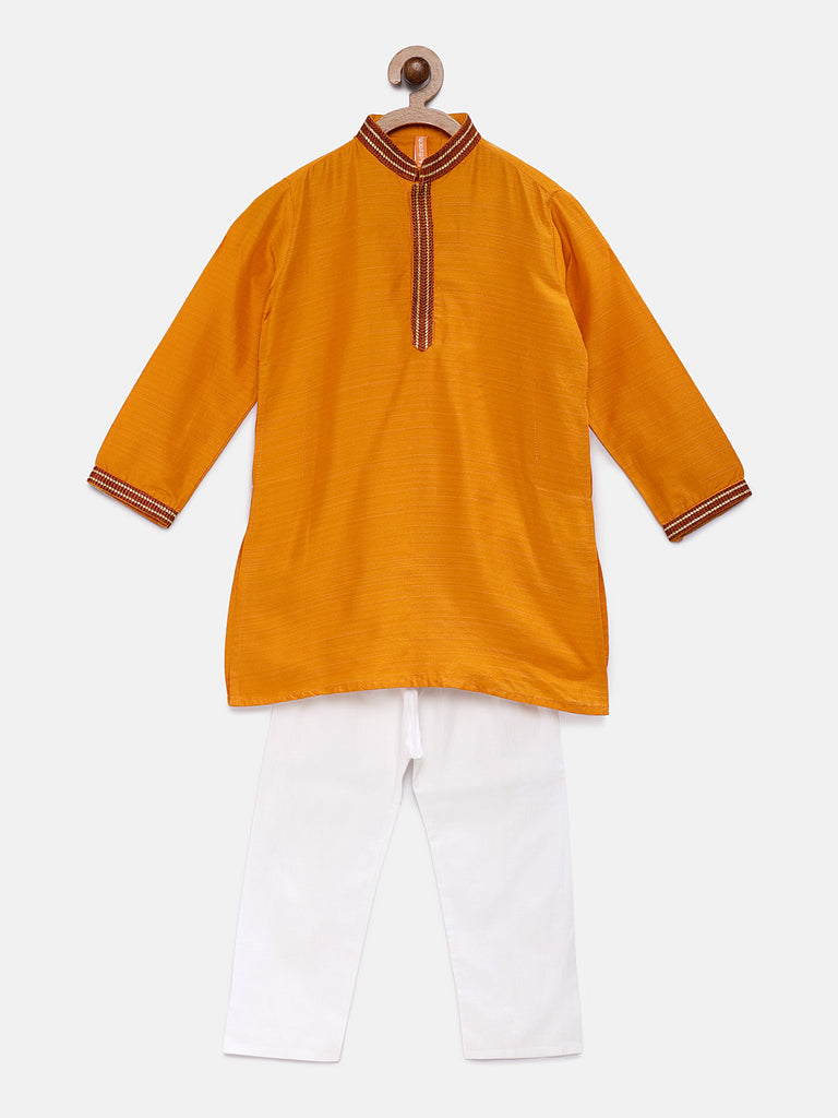 Kids Boys Straight Full Sleeve Mustard Kp Set