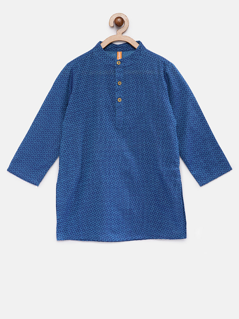 Kids Boys Straight Full Sleevs Blue Kurta