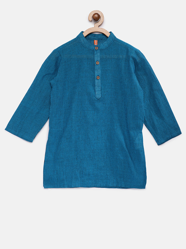 Kids Boys Straight Full Sleevs Blue Kurta