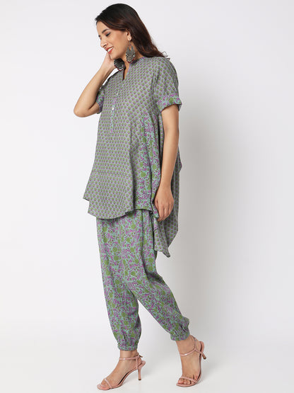 Aseesa Women's Grey Cotton Printed Ethnic Sets