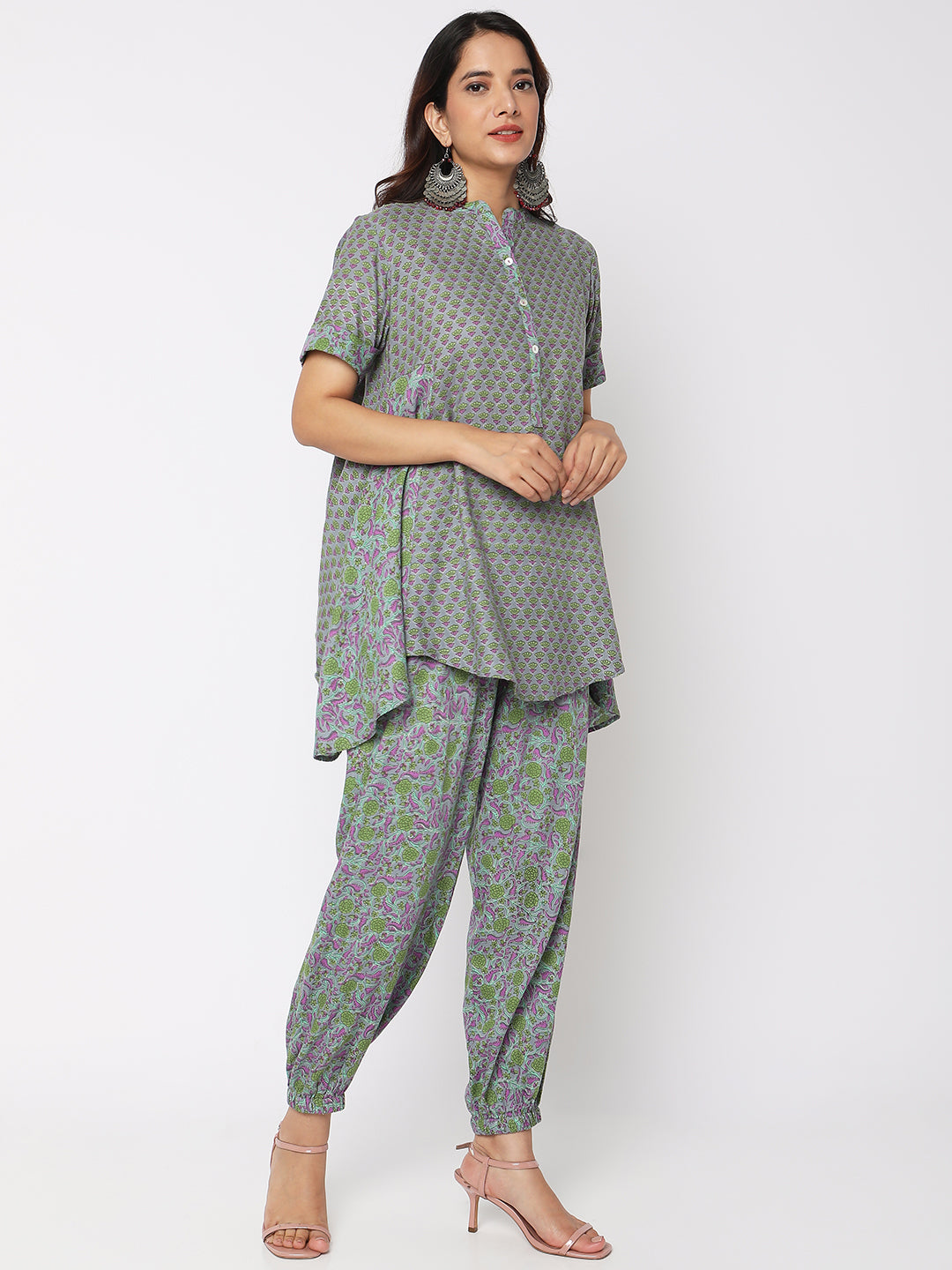 Aseesa Women's Grey Cotton Printed Ethnic Sets