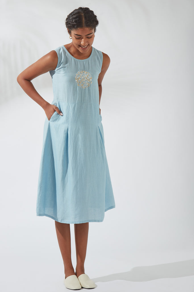 Crystal Blue Placement Embroidery Kurta Dress