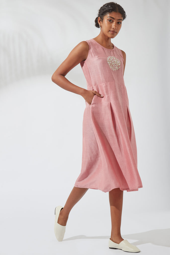 Sea Pink Placement Embroidery Kurta Dress