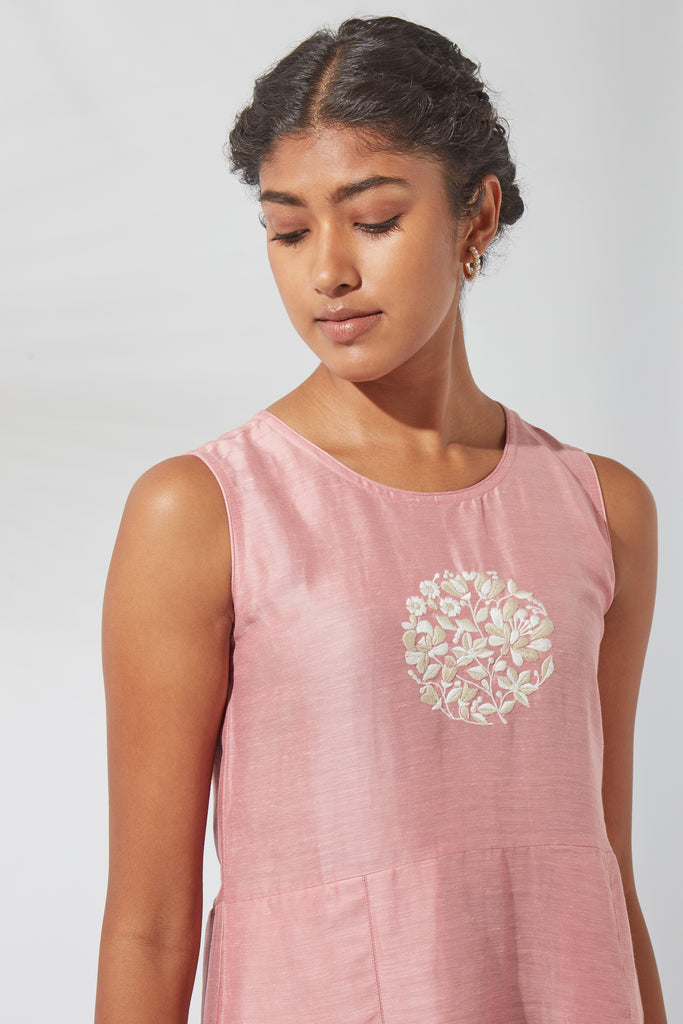 Sea Pink Placement Embroidery Kurta Dress