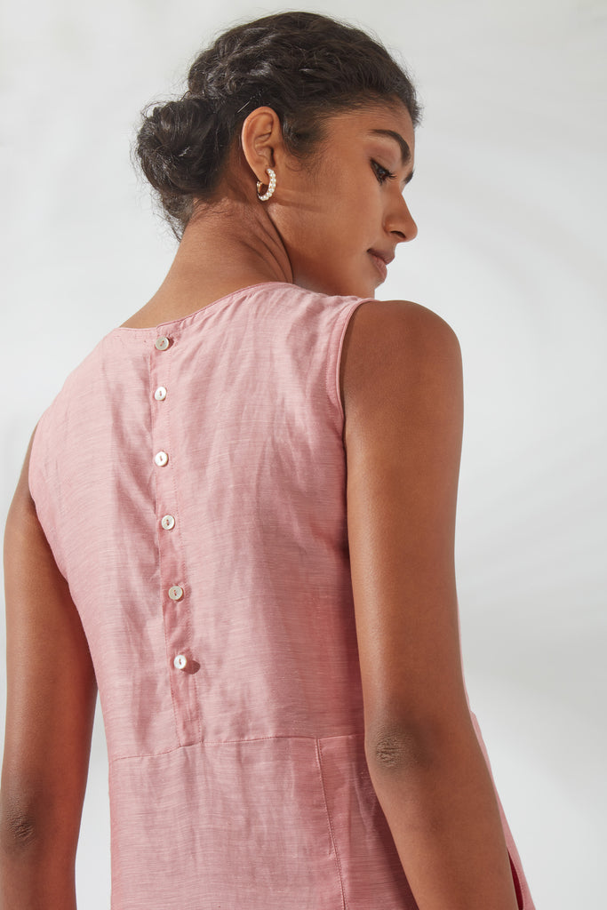 Sea Pink Placement Embroidery Kurta Dress
