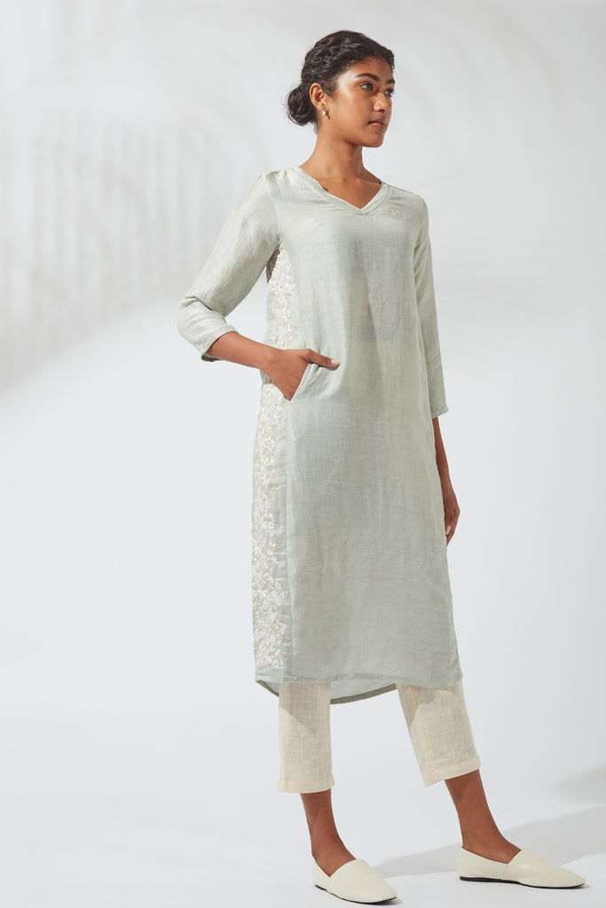 Mirage Gray Side Panel Embroidered Kurta Dress
