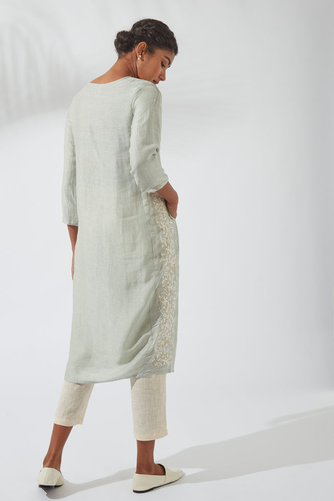 Mirage Gray Side Panel Embroidered Kurta Dress