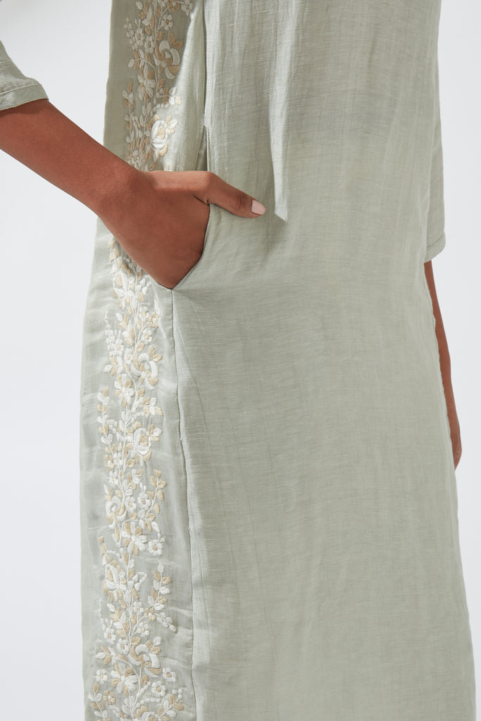 Mirage Gray Side Panel Embroidered Kurta Dress