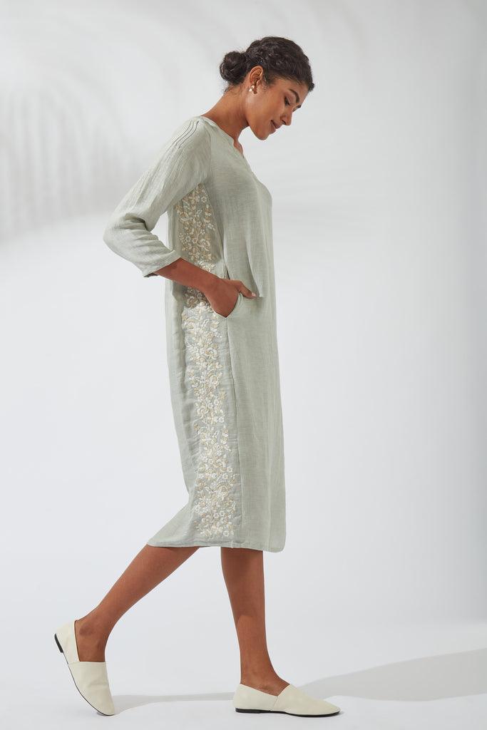 Mirage Gray Side Panel Embroidered Kurta Dress