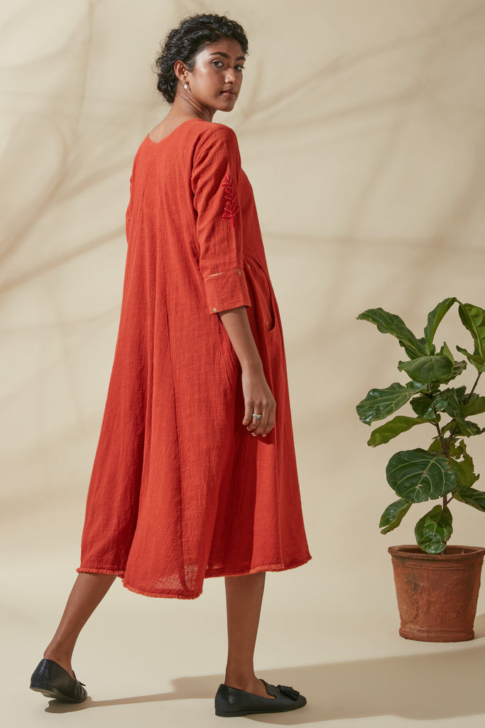 Crimson V-Panel Kurta Dress