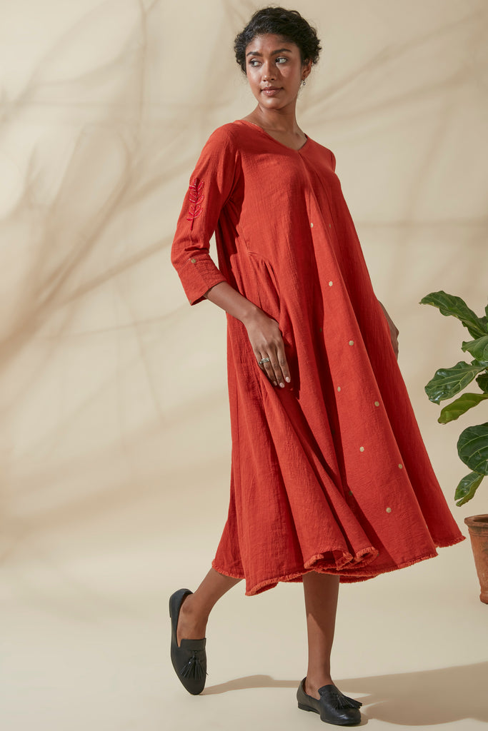 Crimson V-Panel Kurta Dress